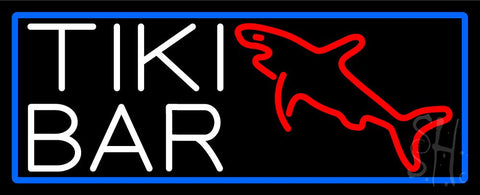 Tiki Bar With Shark With Blue Border Neon Sign 13