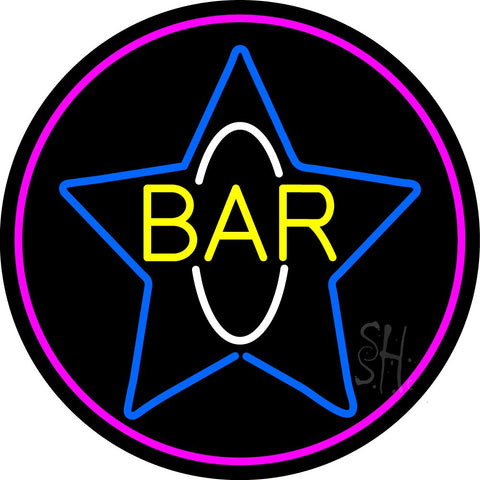 Yellow Bar Inside Blue Star Neon Sign 26