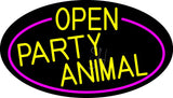 Yellow Open Party Animal Oval With Pink Border Neon Sign 17" Tall x 30" Wide x 3" Deep