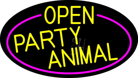 Yellow Open Party Animal Oval With Pink Border Neon Sign 17