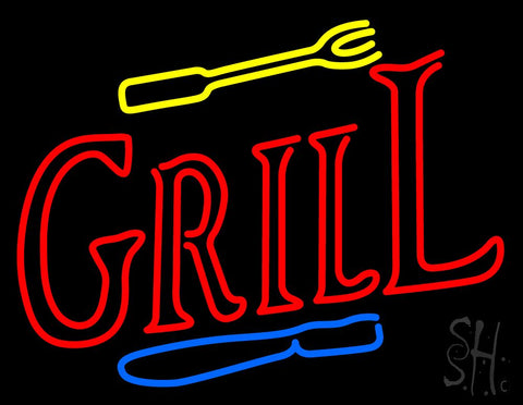 Grill With Fork And Knife Neon Sign 24