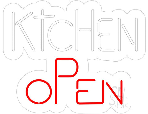 Kitchen Open Contoured Clear Backing Neon Sign 24