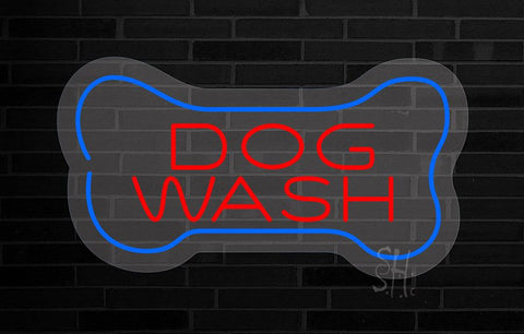 Dog Wash With Bone Contoured Clear Backing Neon Sign 20 