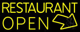 Yellow Restaurant Open With Arrow Neon Sign 13" Tall x 32" Wide x 3" Deep