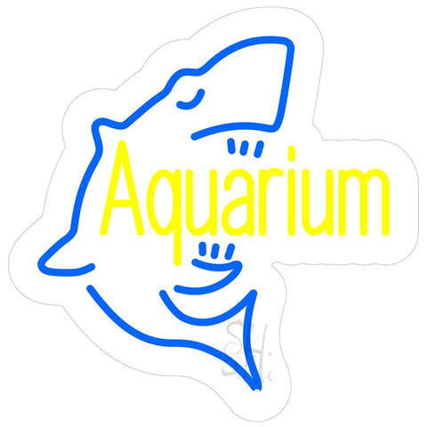 Aquarium With Shark Logo Contoured Clear Backing Neon Sign 24
