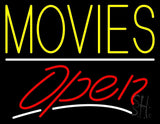 Yellow Movies Open Neon Sign 24" Tall x 31" Wide x 3" Deep