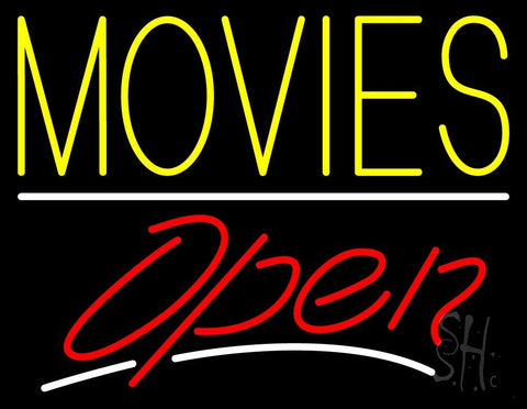 Yellow Movies Open Neon Sign 24