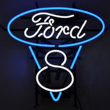 Ford V8 Blue and White Neon Sign 21" Tall x 22" Wide x 4" Deep